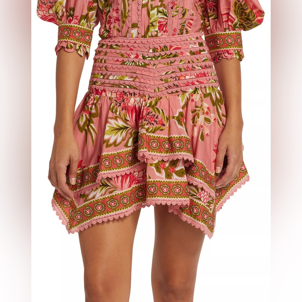 NWT- Farm Rio Soft Pink Aura Floral Mini Skirt